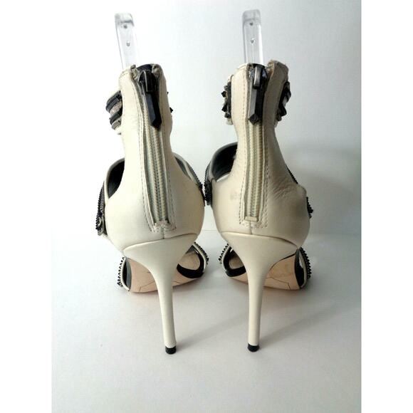 SAM EDELMAN Alton US 9.5M Cream Leather Gray Snake 2X Ankle Strap Stiletto Heels - Picture 3 of 7